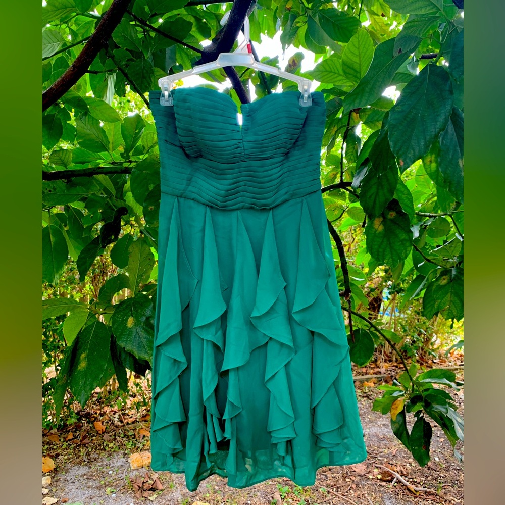 ✨⚡️💥Liliana Ruched Tulle V Strapless Ruffle Mini Dress in Green